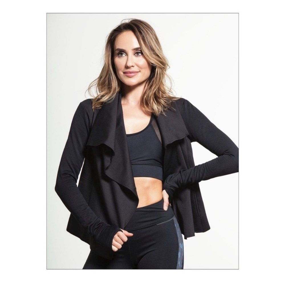 Alala Sophisticate Drape Black Jacket Medium Womens Athletic Workout Thumbholes - Picture 4 of 10